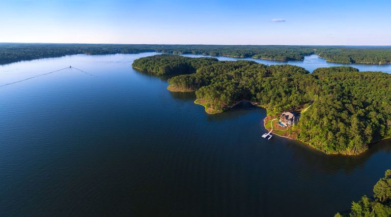 a home situated on a lake ariel biew